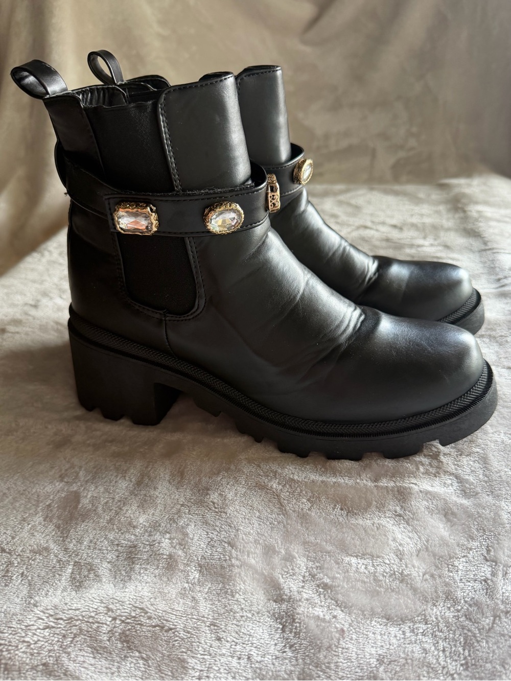 Sugar Favorite Jewel Chelsea Boots - Size 10, Black Faux Leather